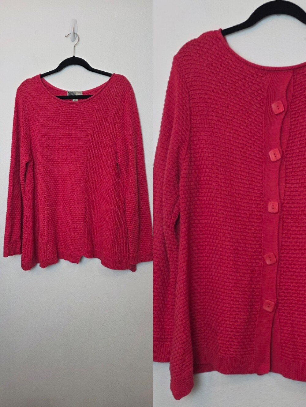 HABITAT Pink Boxy Button Back Textured Sweater Cotton Lagenlook Artsy Size Large